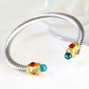 Baroque Diamond Stainless Steel Waterproof Cuff Bangle Bracelet